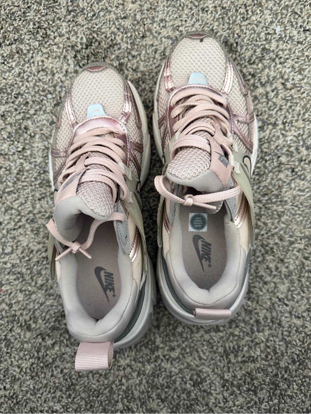 Women’s Nike V2K Run Sneakers in Metallic Rose and Beige - Picture 4 of 4